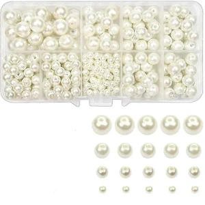 Krem Lüks Cam İnci Seti Bileklik Kolye Takı Yapım Malzemeleri